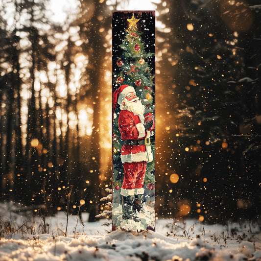 Christmas Santa & Tree Yard Stake | Watercolor Outdoor Holiday Decor Gift