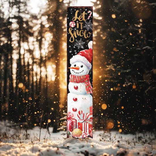 42in Whimsical Watercolor Candy Snowman Christmas Garden Stake | Outdoor Decor