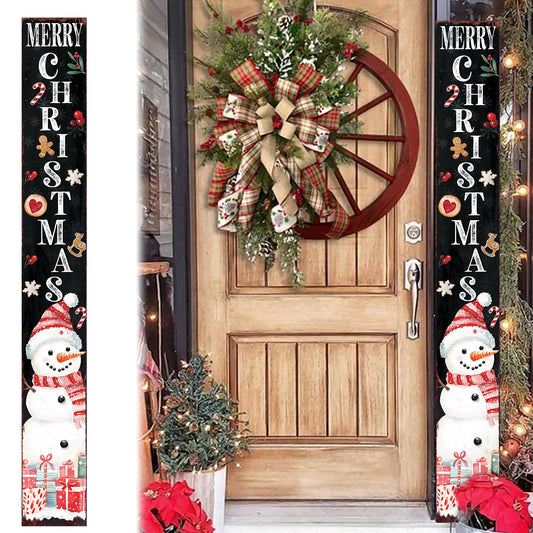 72in Watercolor Candy Snowman Christmas Porch Sign - Door Banner Decor