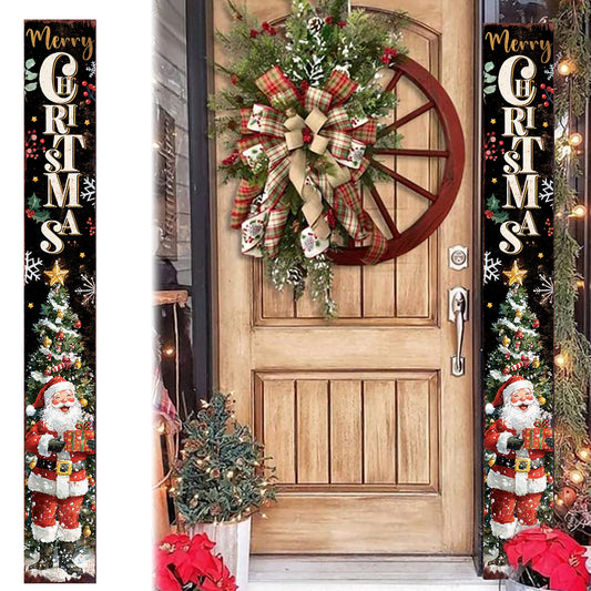 Large Watercolor Santa Christmas Porch Sign | Outdoor Welcome Decor