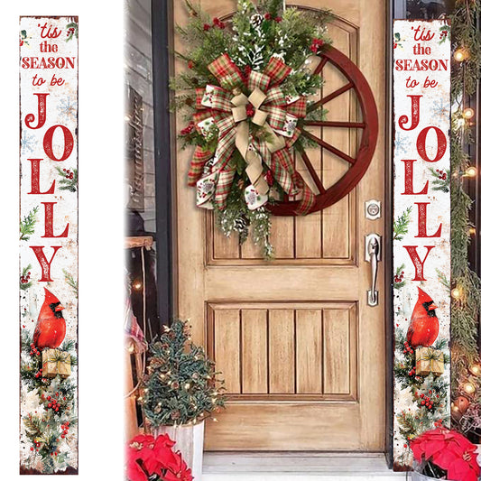 72" Watercolor Cardinal 'Tis the Season' Christmas Porch Sign