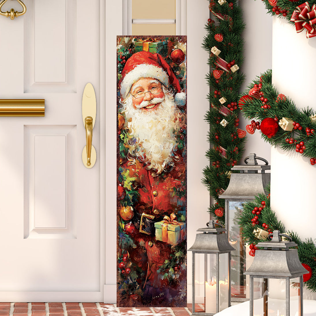Vintage Santa Christmas Porch Sign | Farmhouse Holiday Welcome Sign | Festive Front Door & Outdoor Winter Decor