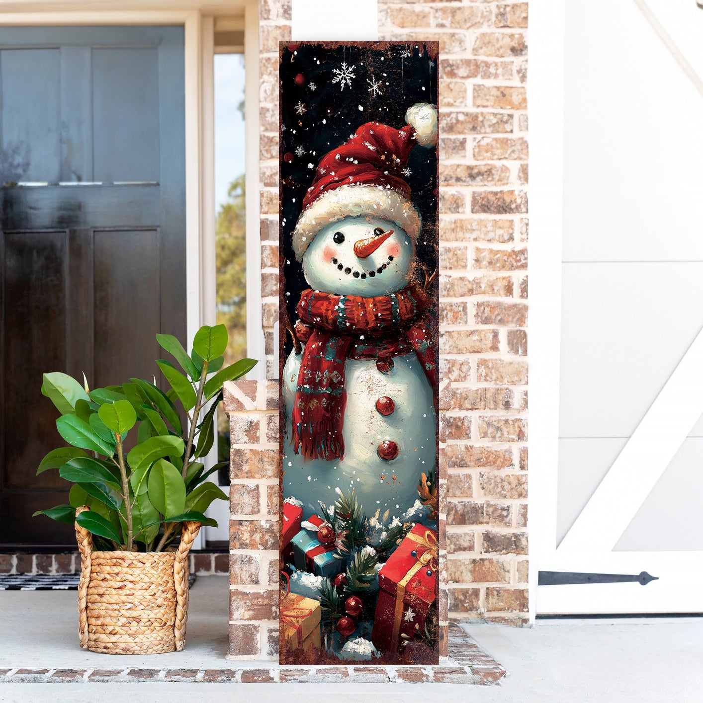 Snowman Christmas Porch Sign | Farmhouse Winter Welcome Sign | Front Door Outdoor Holiday Decor | Rustic Christmas Decoration