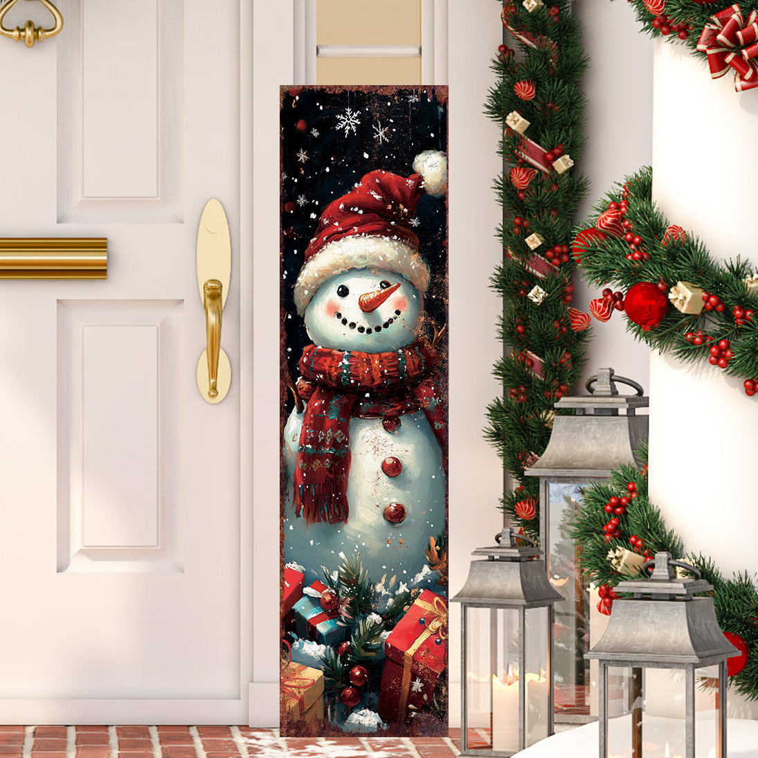 Snowman Christmas Porch Sign | Farmhouse Winter Welcome Sign | Front Door Outdoor Holiday Decor | Rustic Christmas Decoration