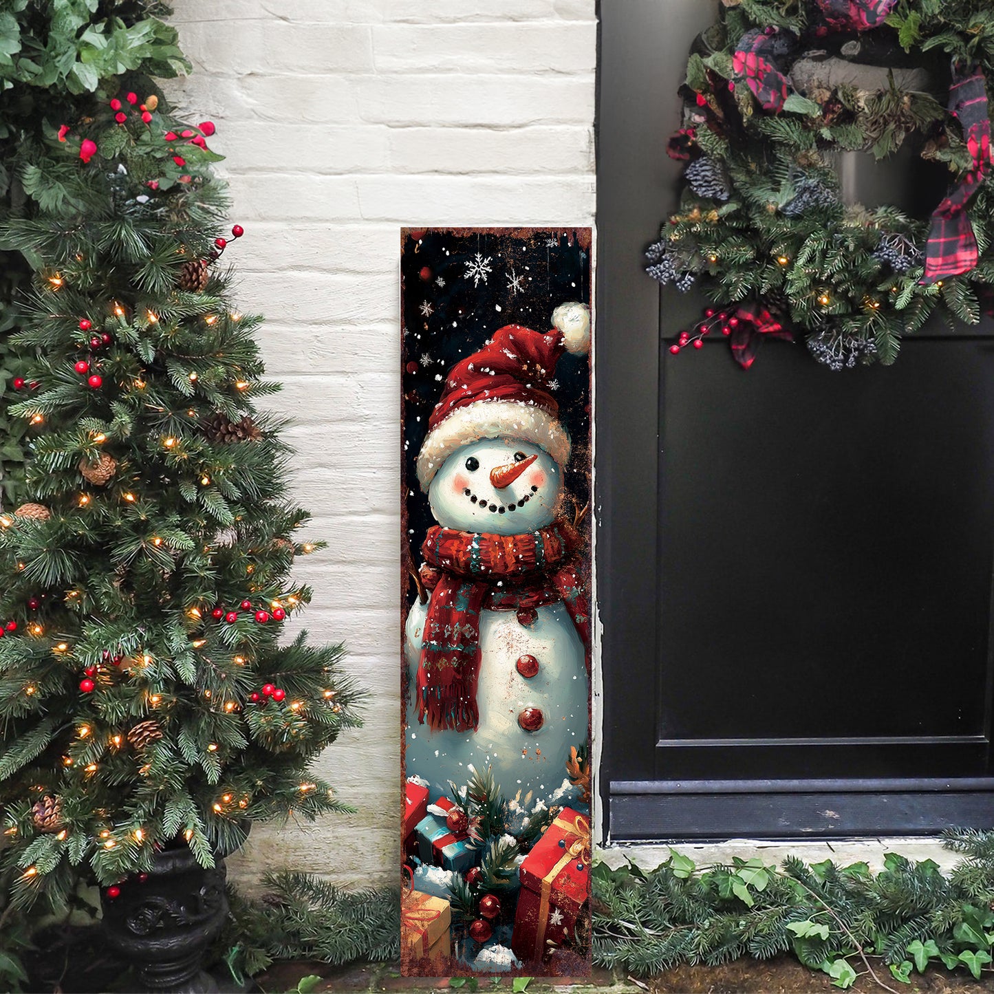 Snowman Christmas Porch Sign | Farmhouse Winter Welcome Sign | Front Door Outdoor Holiday Decor | Rustic Christmas Decoration