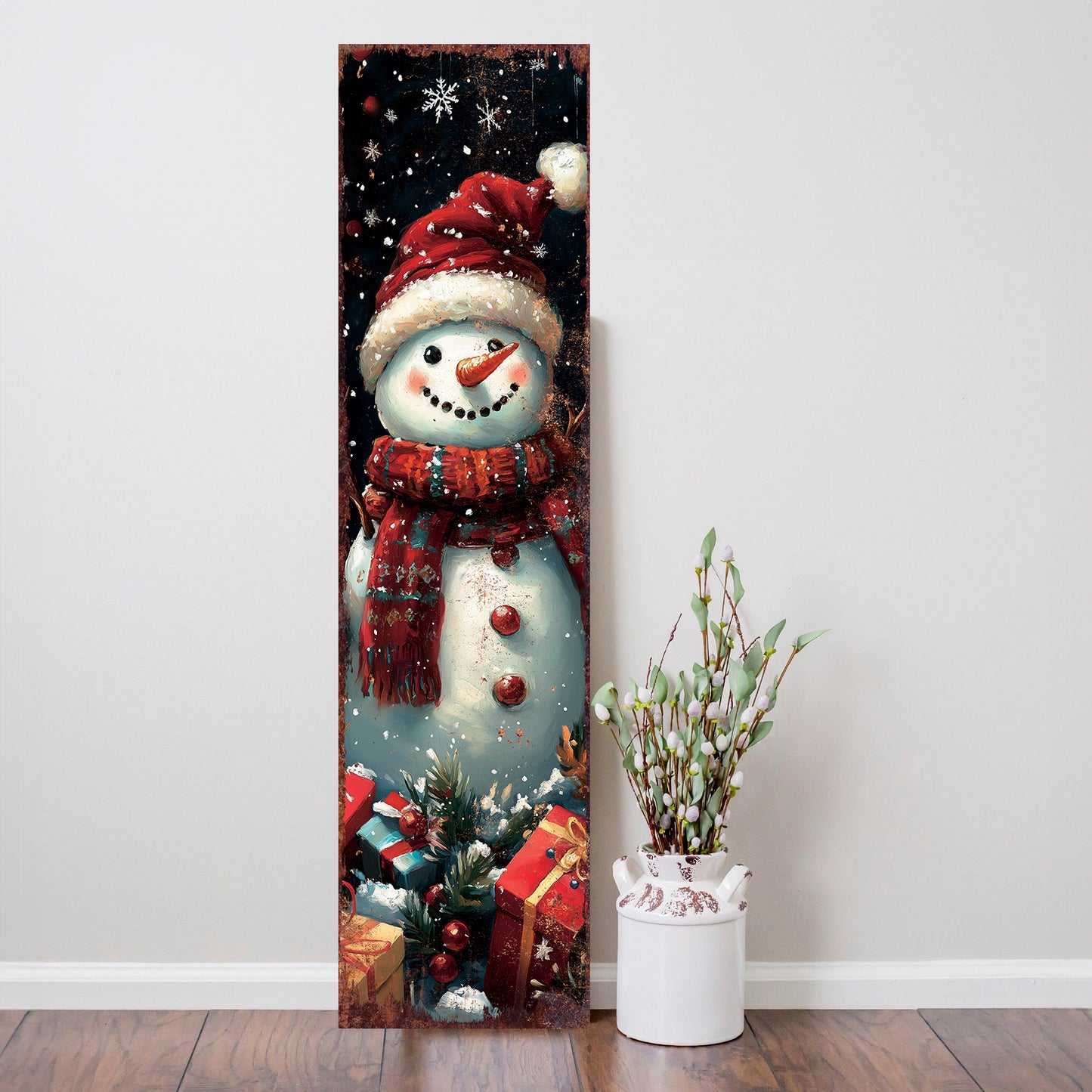 Snowman Christmas Porch Sign | Farmhouse Winter Welcome Sign | Front Door Outdoor Holiday Decor | Rustic Christmas Decoration