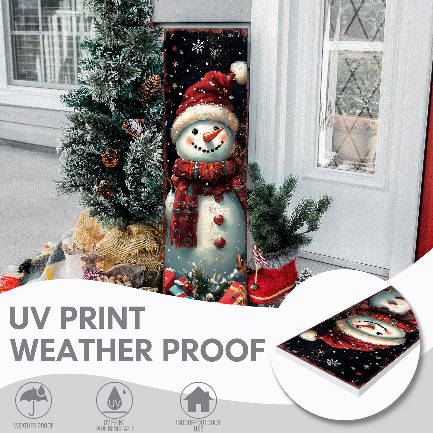 Snowman Christmas Porch Sign | Farmhouse Winter Welcome Sign | Front Door Outdoor Holiday Decor | Rustic Christmas Decoration