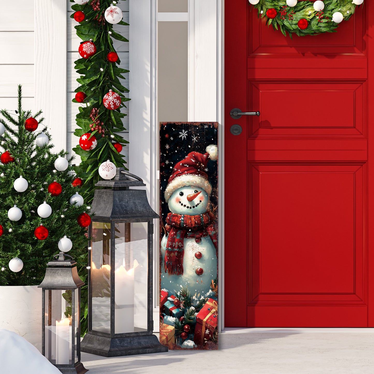 Snowman Christmas Porch Sign | Farmhouse Winter Welcome Sign | Front Door Outdoor Holiday Decor | Rustic Christmas Decoration