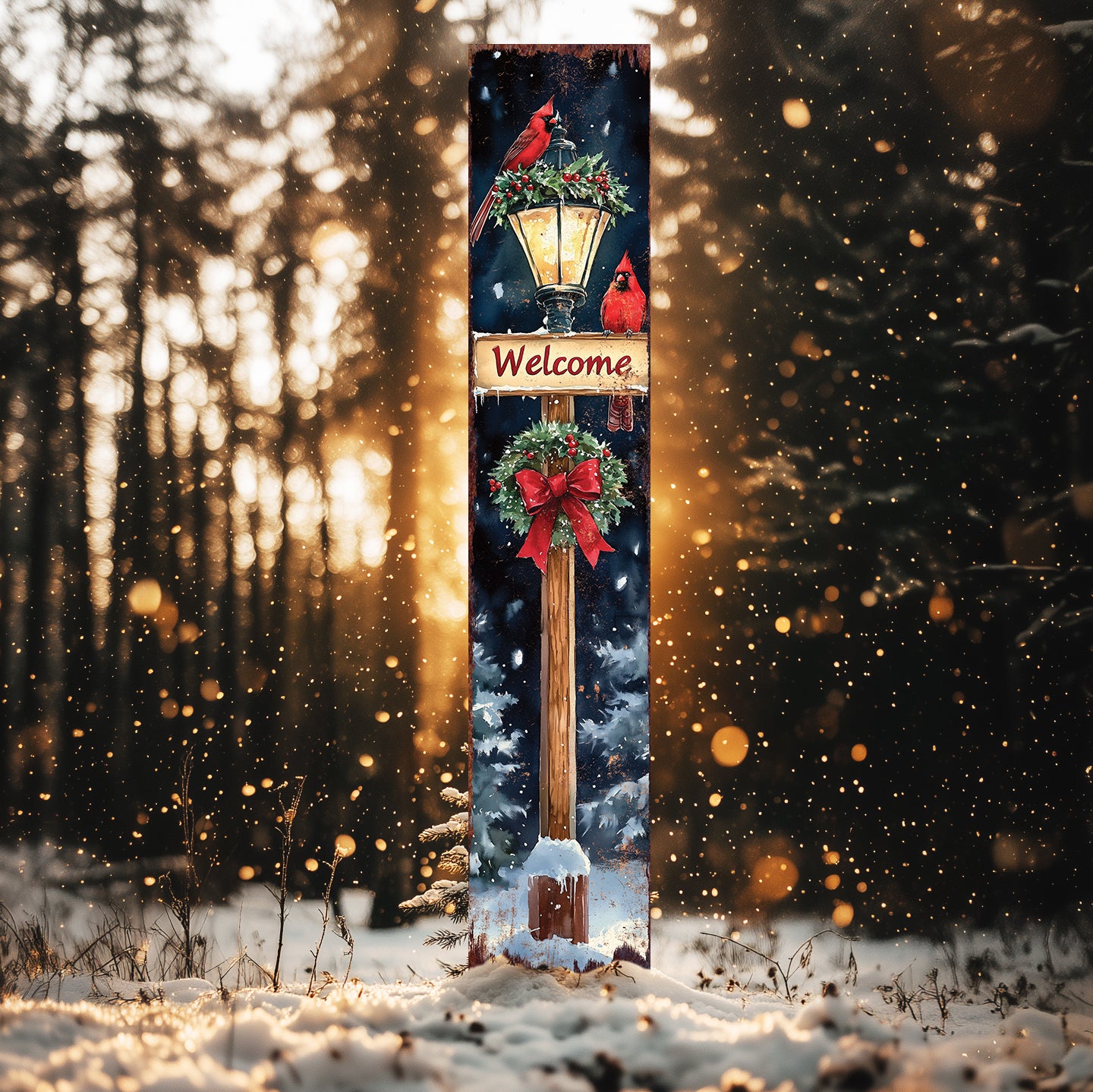 42in Christmas Garden Stake | Watercolor Cardinal & Lantern Design | Outdoor Decor, Yard Art