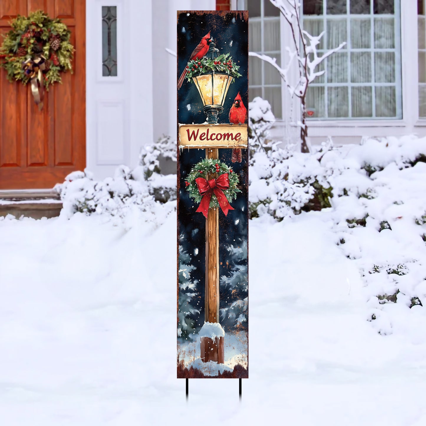 42in Christmas Garden Stake | Watercolor Cardinal & Lantern Design | Outdoor Decor, Yard Art