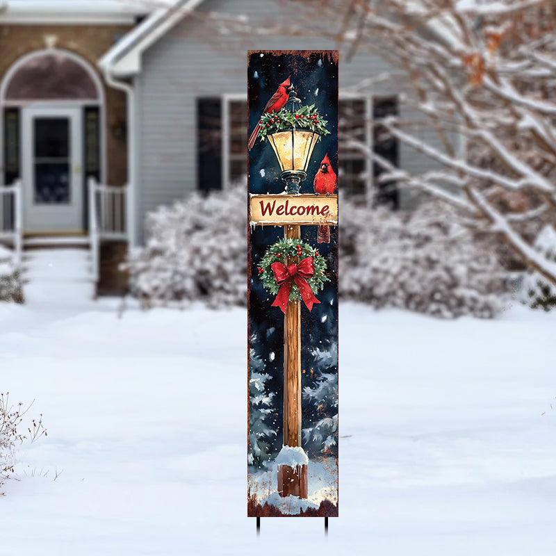 42in Christmas Garden Stake | Watercolor Cardinal & Lantern Design | Outdoor Decor, Yard Art