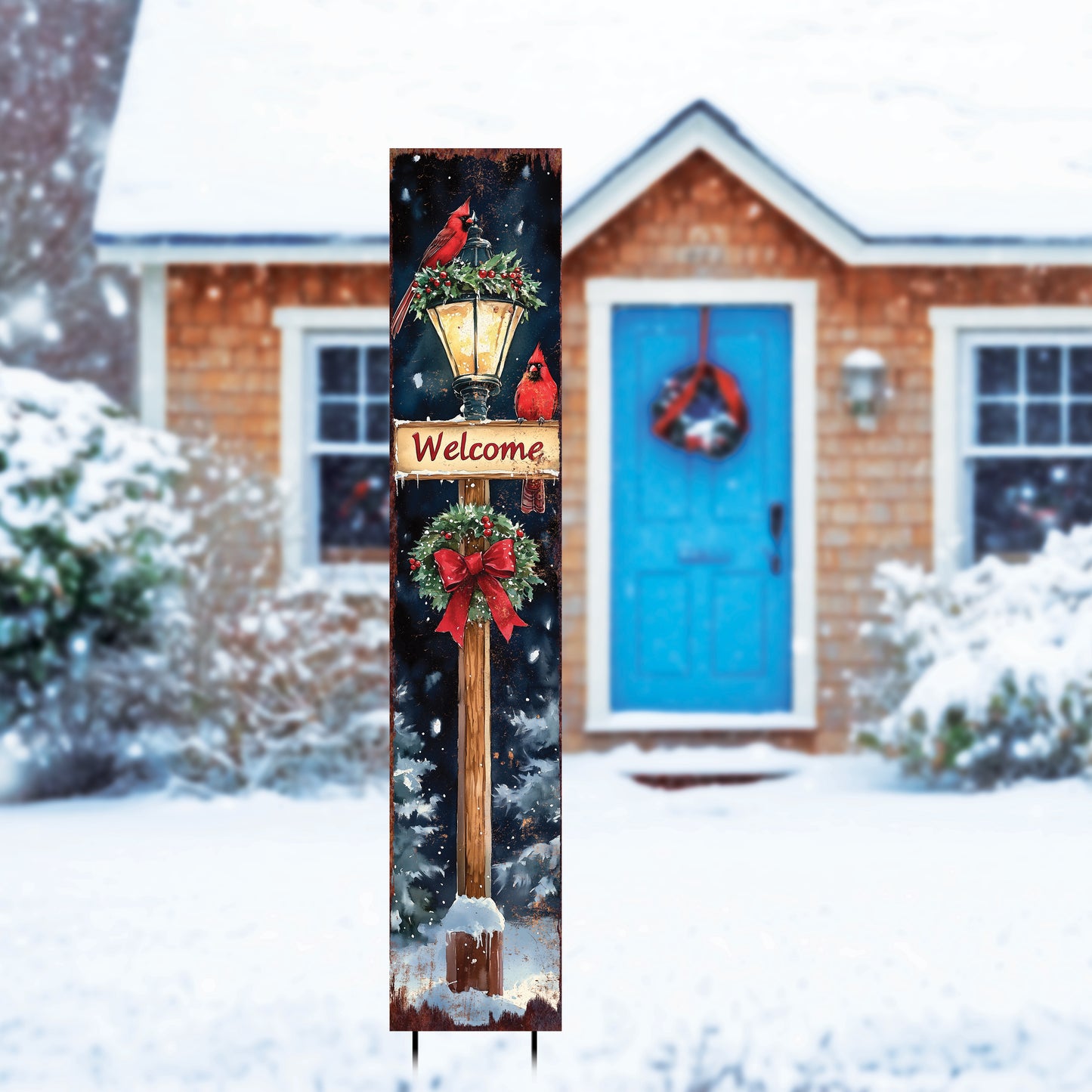 42in Christmas Garden Stake | Watercolor Cardinal & Lantern Design | Outdoor Decor, Yard Art