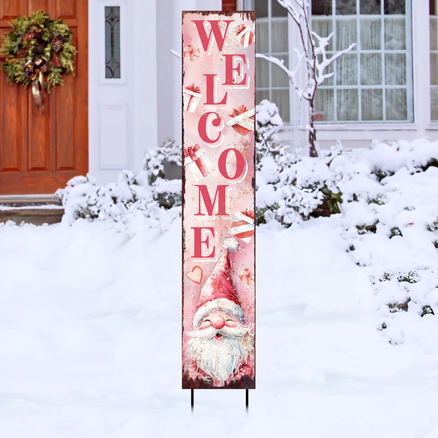 42in Christmas Garden Stake | Watercolor Gnome Design | Outdoor Decor, Yard Sign