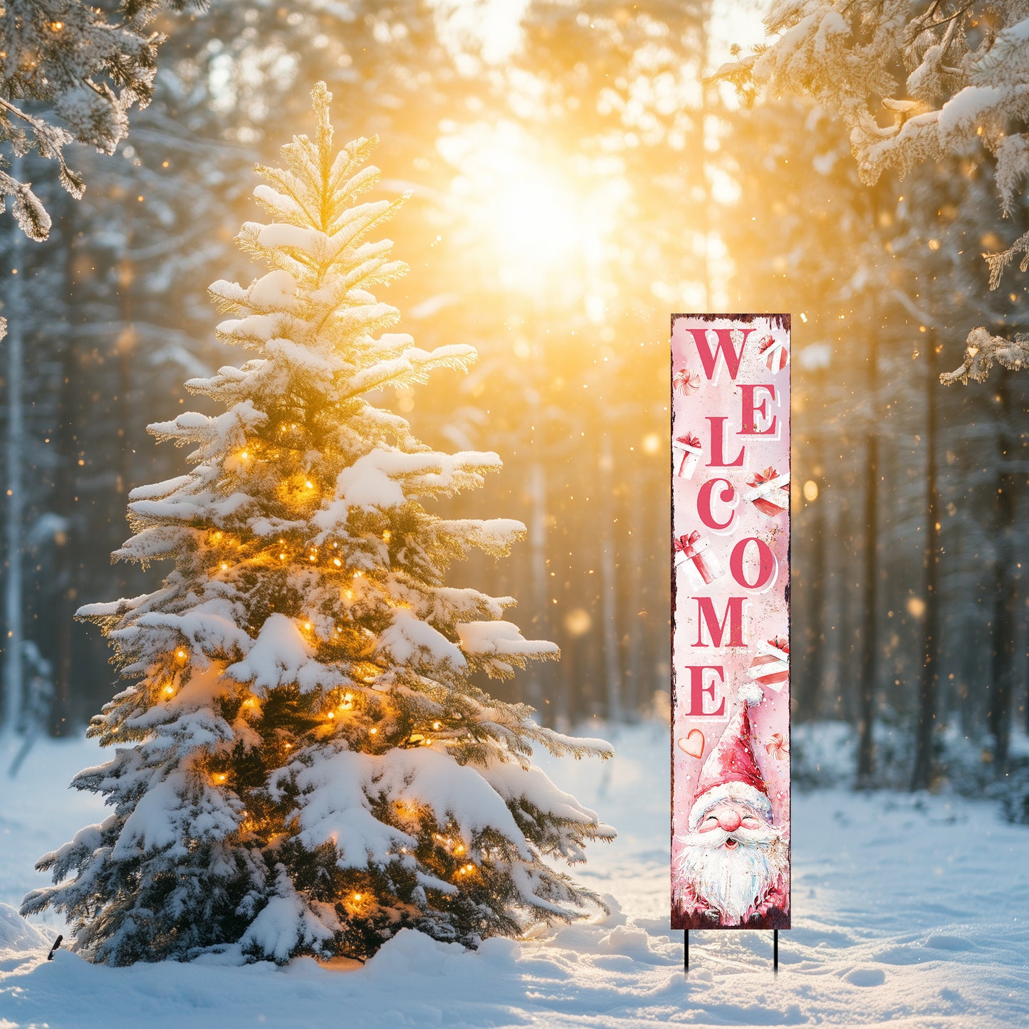 42in Christmas Garden Stake | Watercolor Gnome Design | Outdoor Decor, Yard Sign