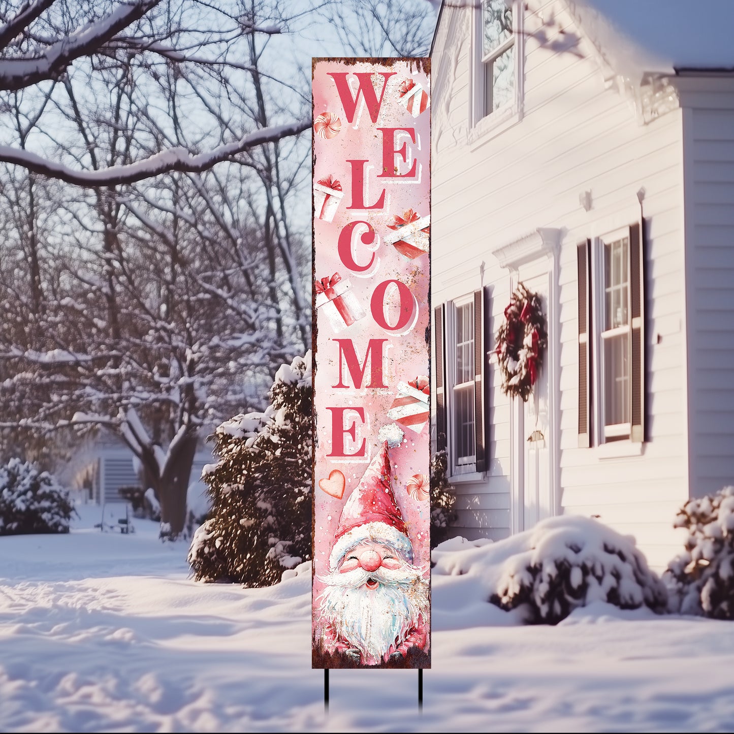 42in Christmas Garden Stake | Watercolor Gnome Design | Outdoor Decor, Yard Sign