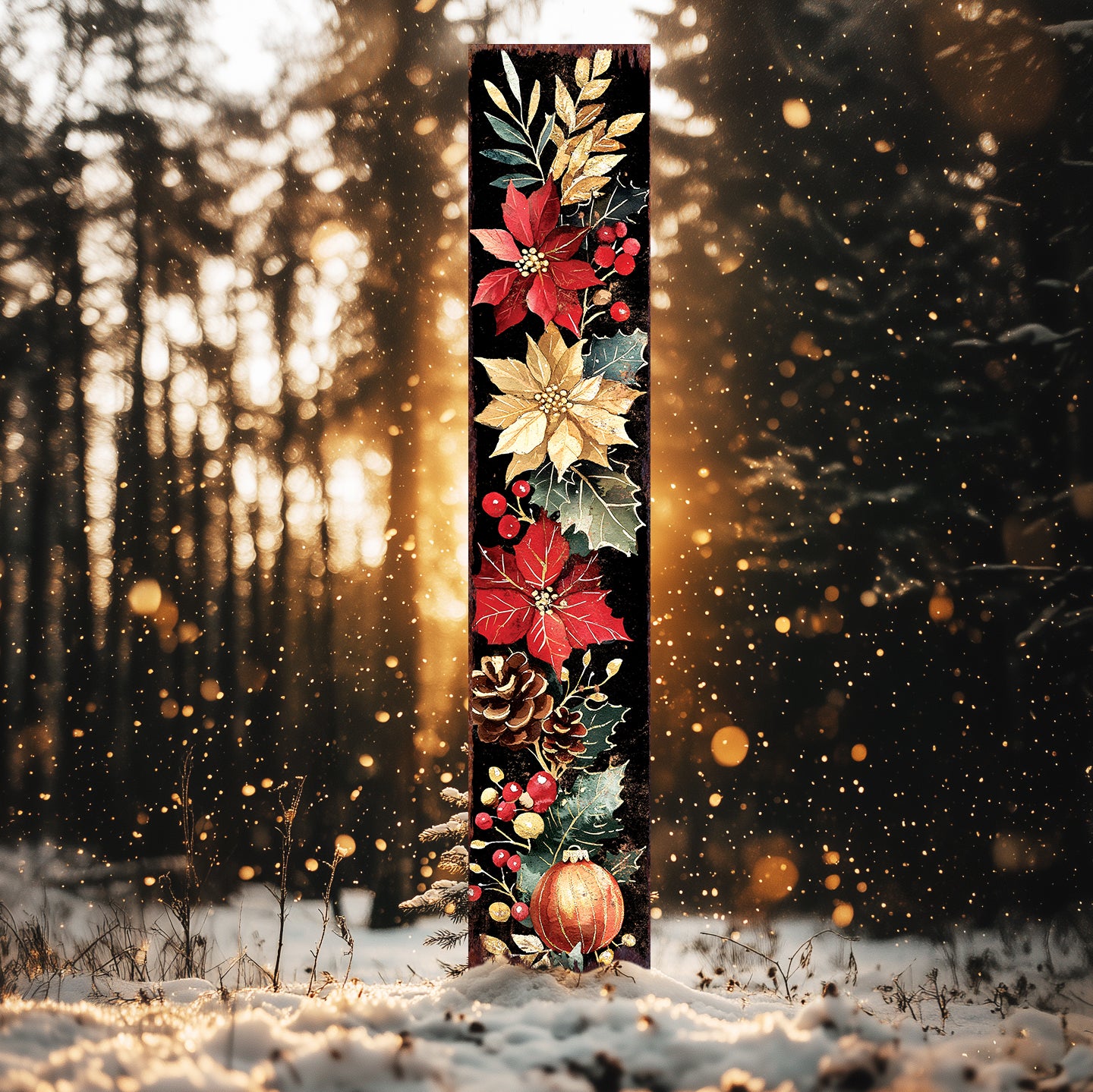 42in Christmas Garden Stake | Watercolor Floral & Botanical Design | Outdoor Yard Sign | Christmas Decor