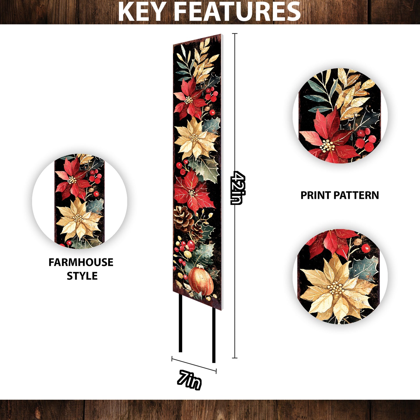 42in Christmas Garden Stake | Watercolor Floral & Botanical Design | Outdoor Yard Sign | Christmas Decor