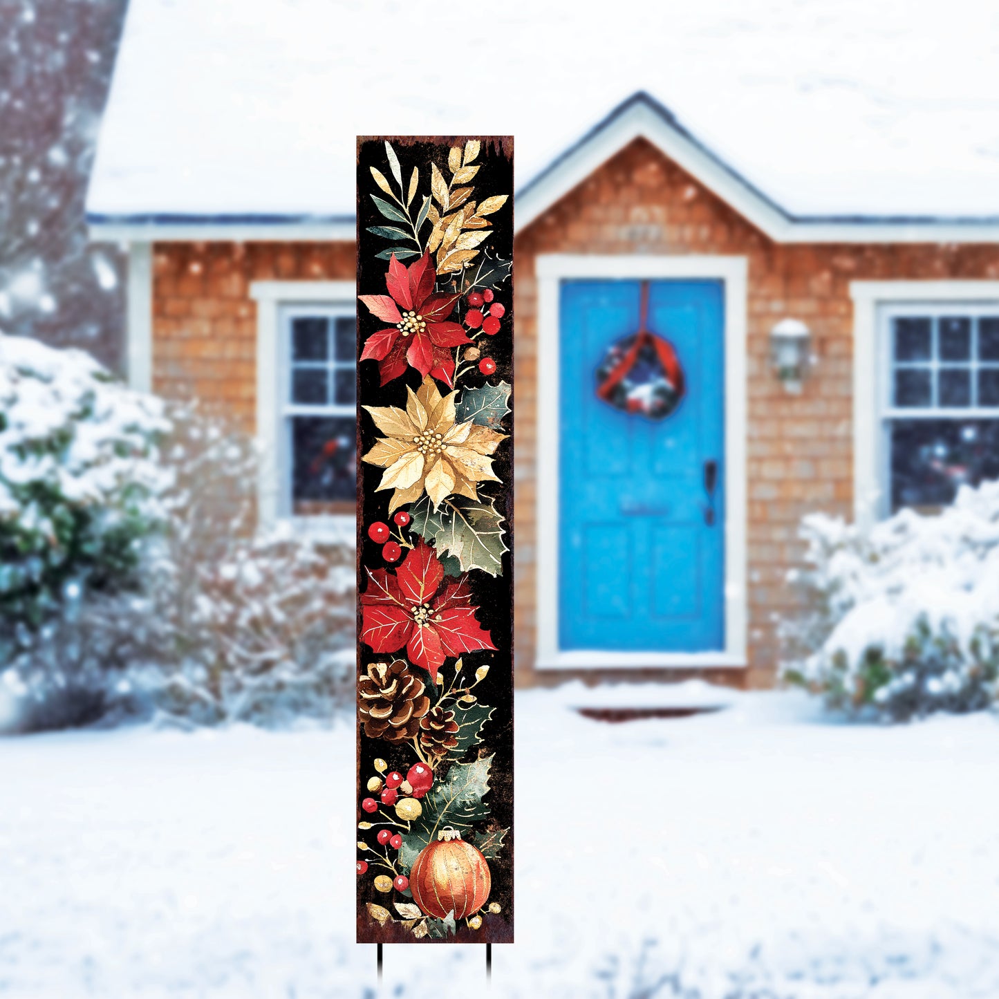 42in Christmas Garden Stake | Watercolor Floral & Botanical Design | Outdoor Yard Sign | Christmas Decor