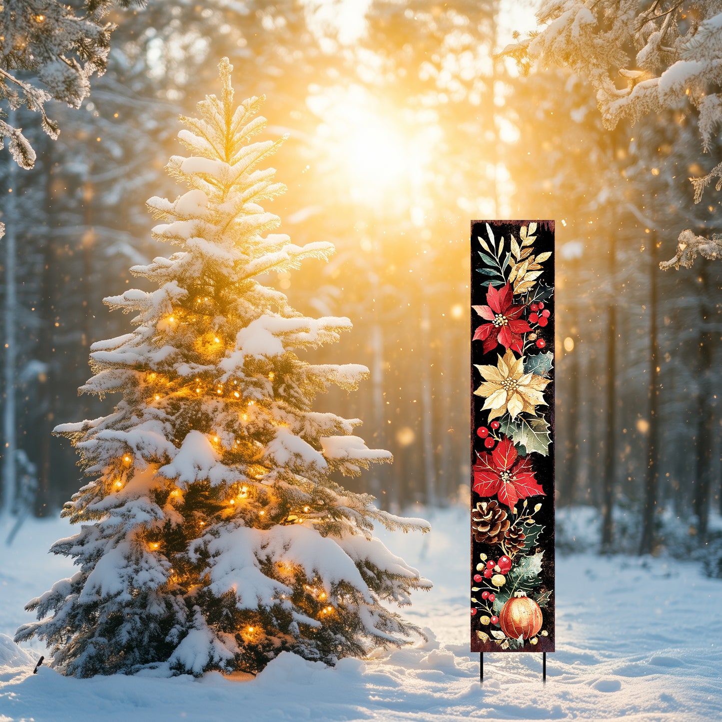 42in Christmas Garden Stake | Watercolor Floral & Botanical Design | Outdoor Yard Sign | Christmas Decor