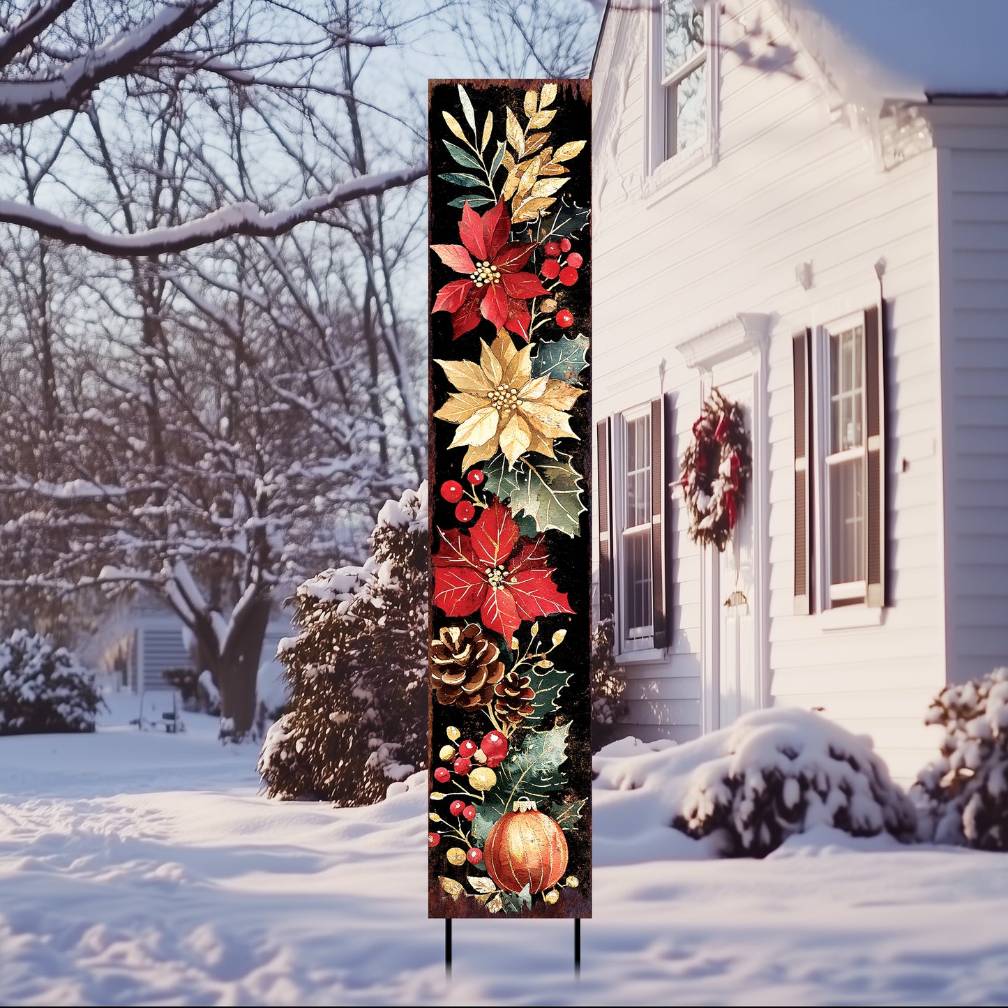 42in Christmas Garden Stake | Watercolor Floral & Botanical Design | Outdoor Yard Sign | Christmas Decor