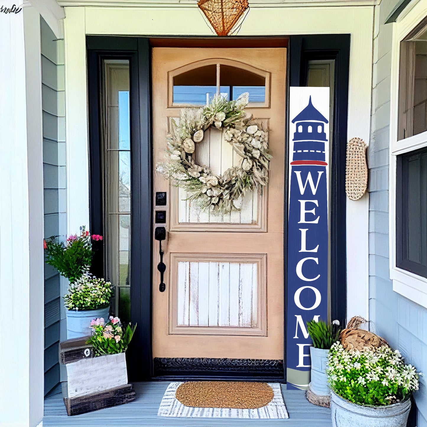 72in Lighthouse Welcome Sign | Front Door Porch Sign | Coastal Summer Welcome Sign | Farmhouse Home Decor