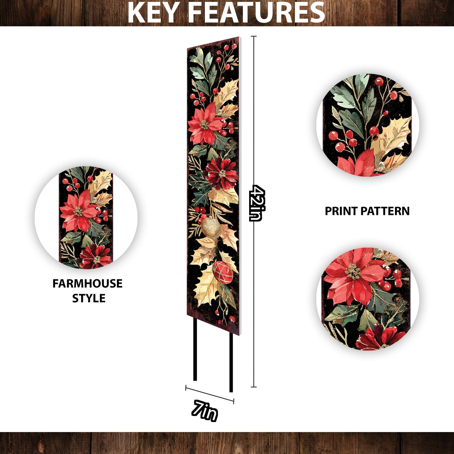 42in Christmas Garden Stake | Watercolor Floral & Botanical Design | Outdoor Yard Sign | Christmas Decor Sign