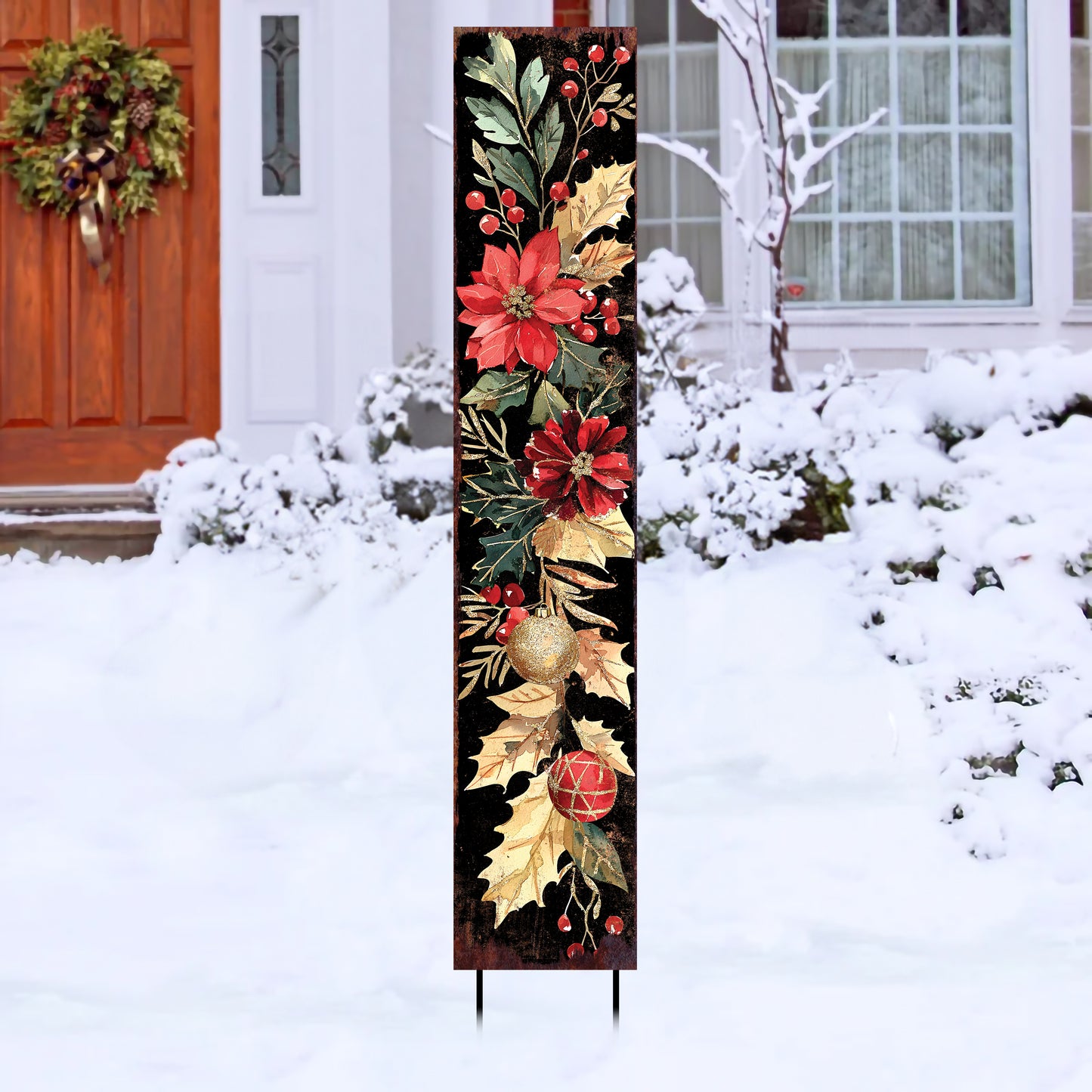 42in Christmas Garden Stake | Watercolor Floral & Botanical Design | Outdoor Yard Sign | Christmas Decor Sign