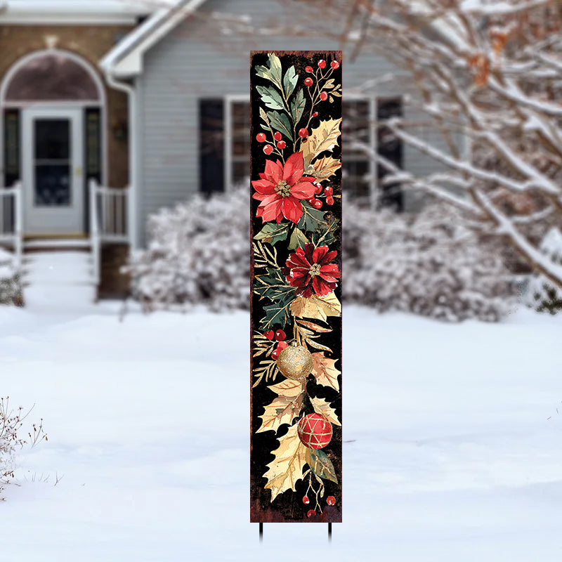 42in Christmas Garden Stake | Watercolor Floral & Botanical Design | Outdoor Yard Sign | Christmas Decor Sign