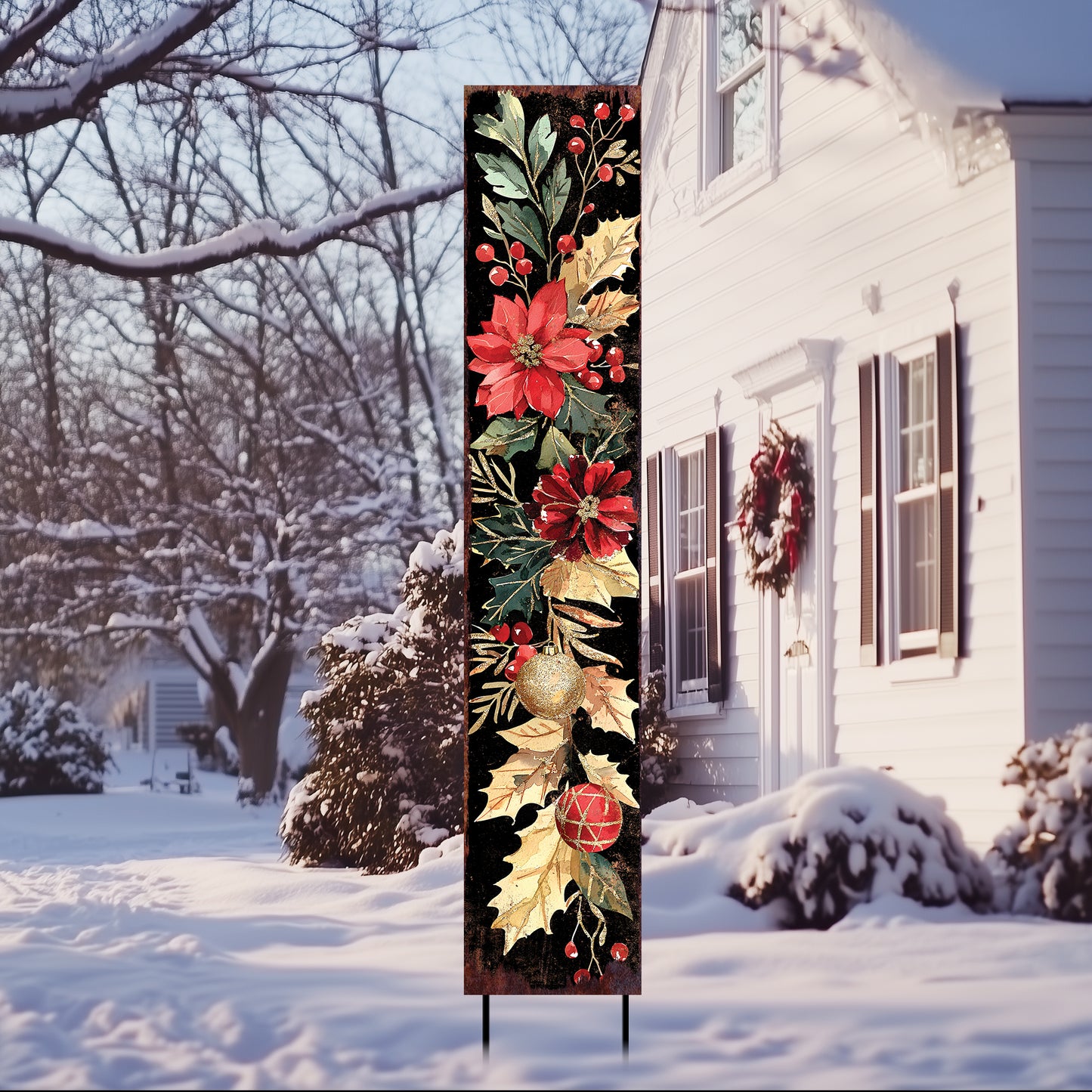 42in Christmas Garden Stake | Watercolor Floral & Botanical Design | Outdoor Yard Sign | Christmas Decor Sign