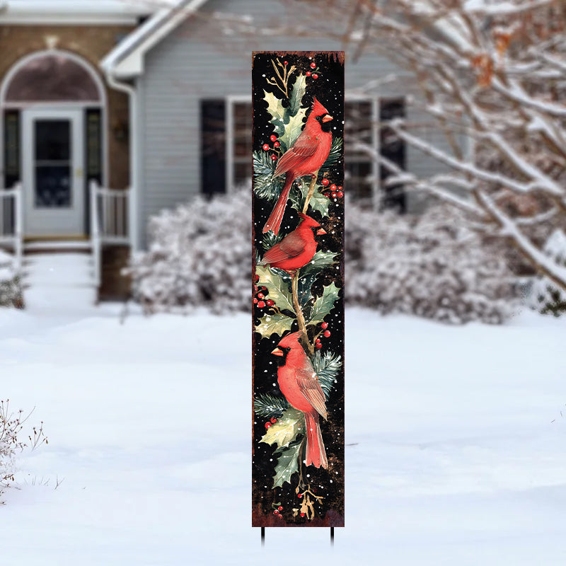 42in Christmas Garden Stake | Watercolor Cardinals Design | Outdoor Yard Sign | Winter Garden Decor