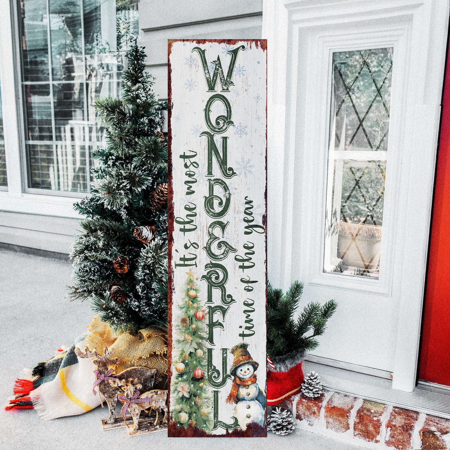 48in “It’s The Most Wonderful Time of The Year” Christmas Porch Sign | Christmas Entryway Decor | 48in x 12in