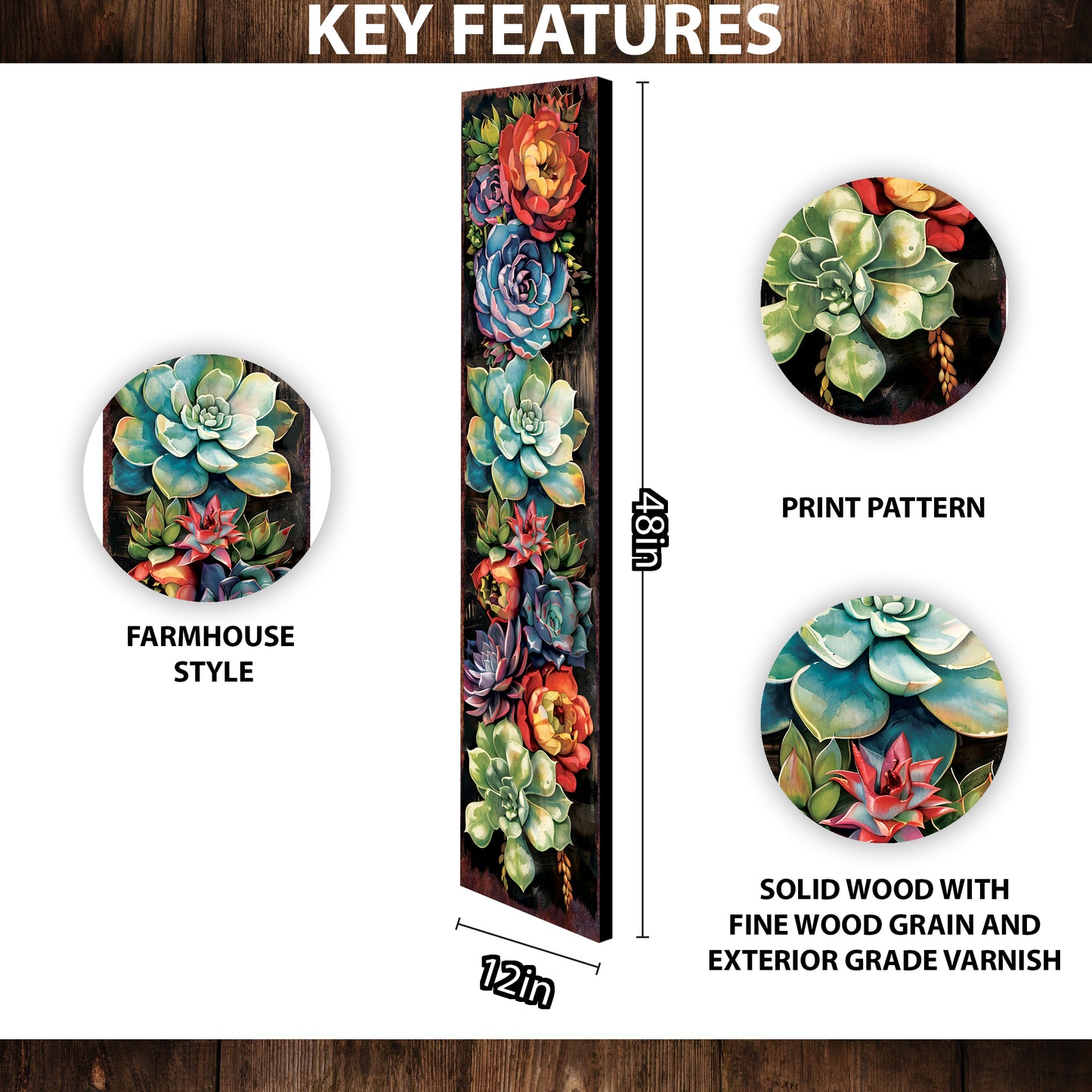 48Inch Spring Porch Sign with Succulent Design | Front Door Porch Decor | Outdoor Entryway Display | 48in x 12in