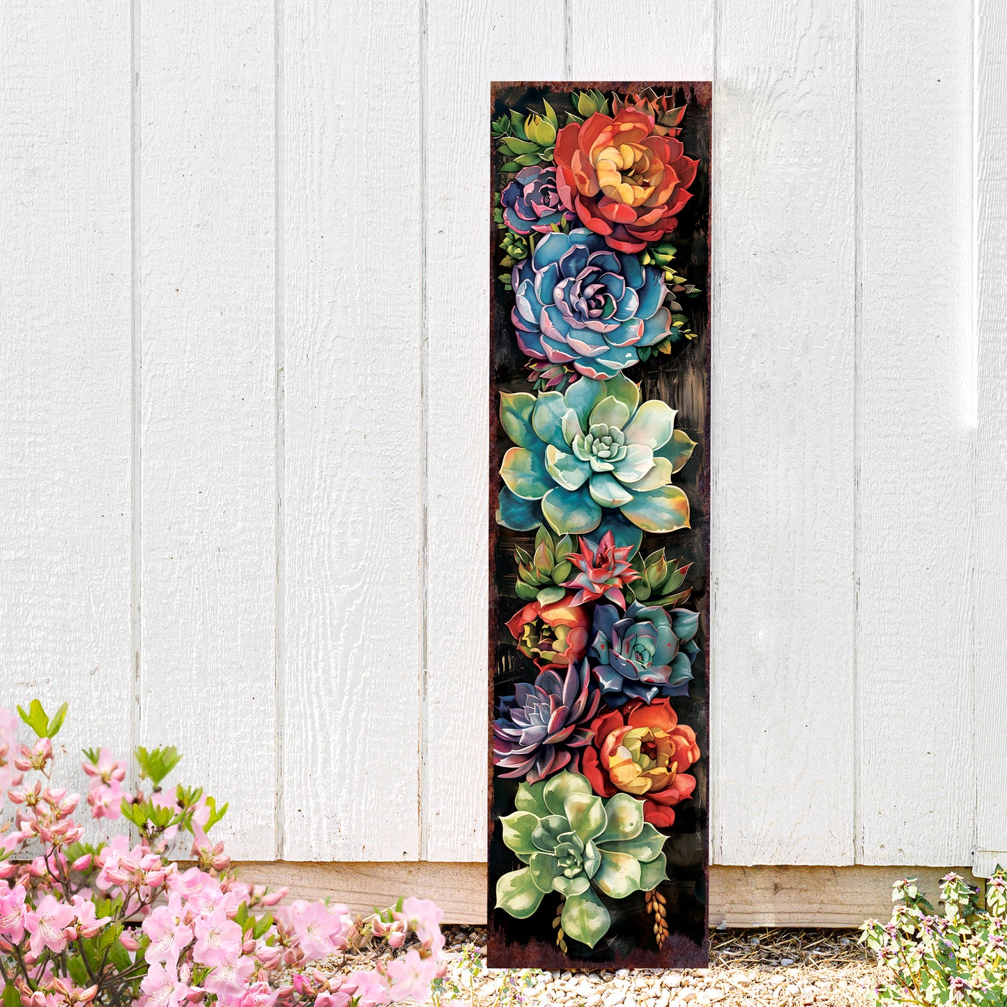 48Inch Spring Porch Sign with Succulent Design | Front Door Porch Decor | Outdoor Entryway Display | 48in x 12in