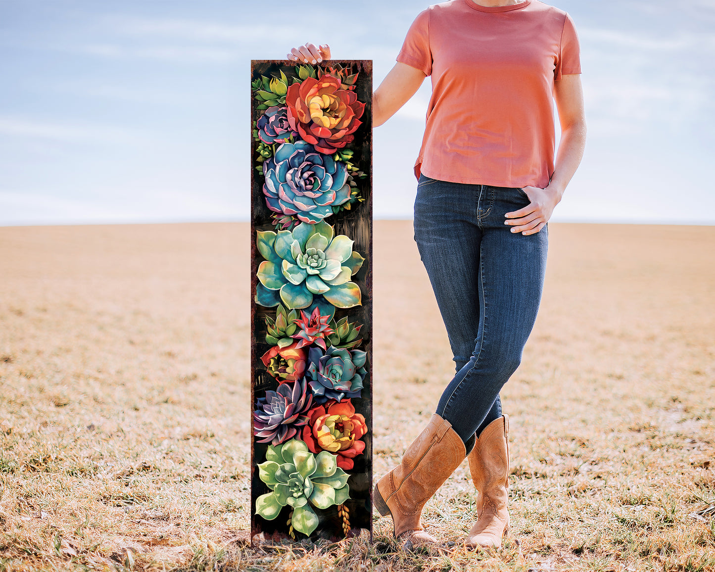 48Inch Spring Porch Sign with Succulent Design | Front Door Porch Decor | Outdoor Entryway Display | 48in x 12in