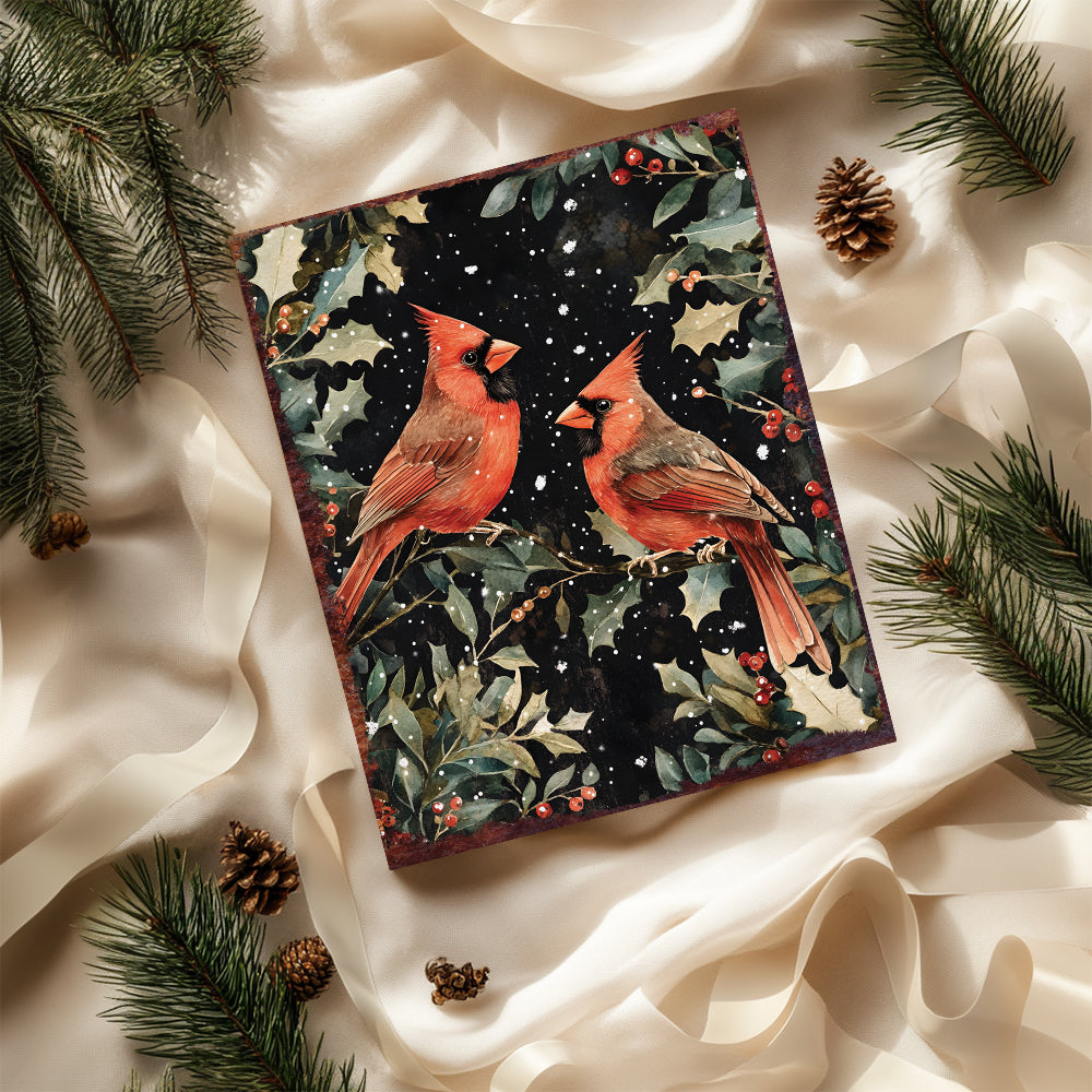 15in Christmas Cardinals Table Decor | Holiday Tabletop Decoration | Wooden Indoor Party Decor | 15x12in