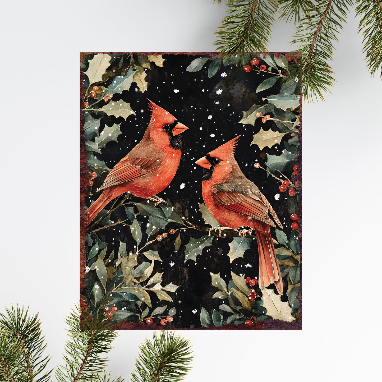 15in Christmas Cardinals Table Decor | Holiday Tabletop Decoration | Wooden Indoor Party Decor | 15x12in
