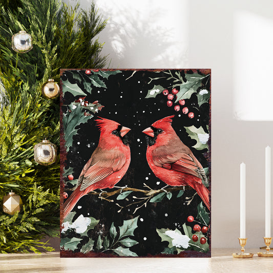 Farmhouse Merry Christmas Cardinal Sign | Holiday Tabletop Decor Gift