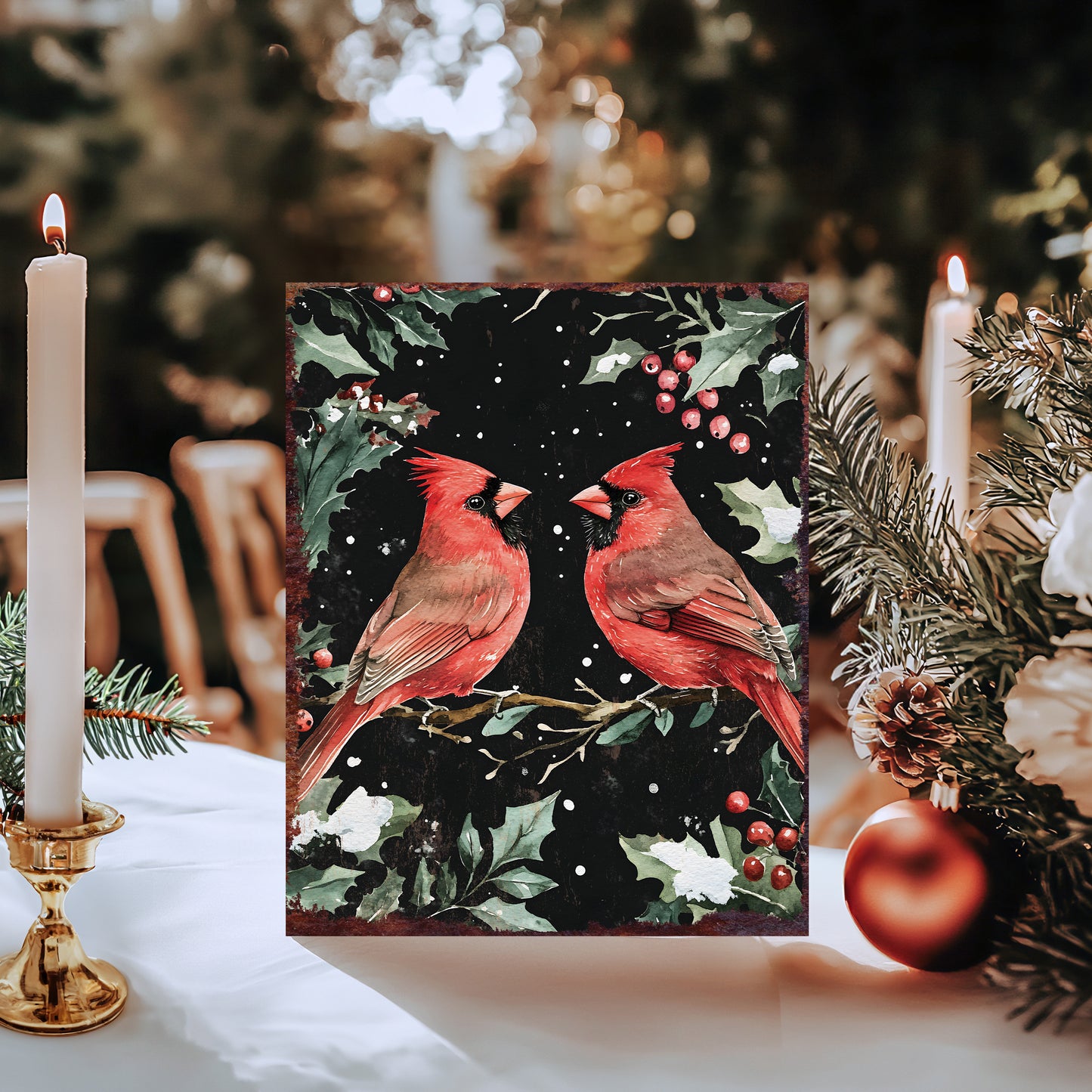 15in Christmas Cardinals Table Decor | Holiday Tabletop Decoration | Indoor Party Decor | 15x12in