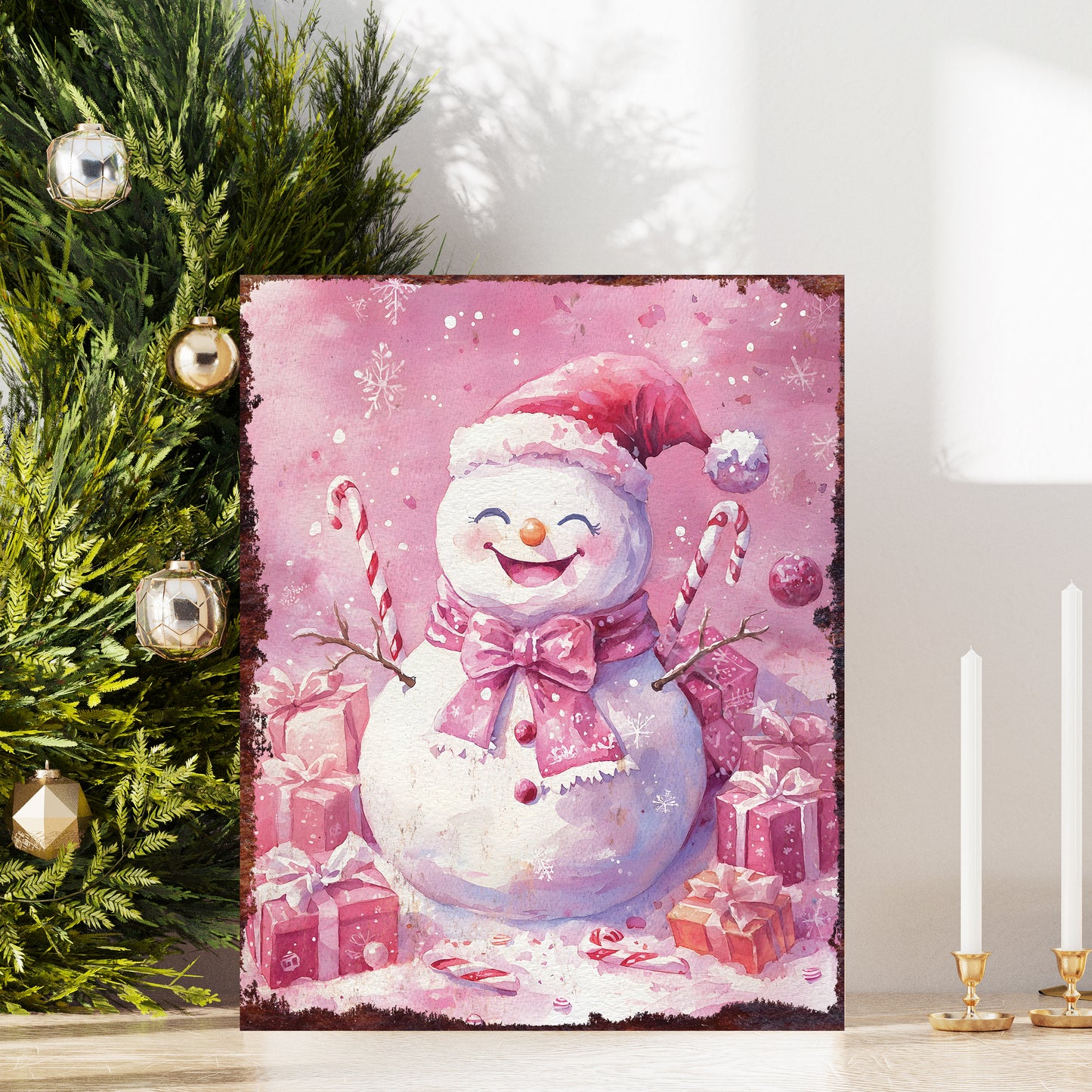 15in Christmas Table Decor | Holiday Snowman Tabletop Decoration | Wooden Indoor Party Decor | 15x12in