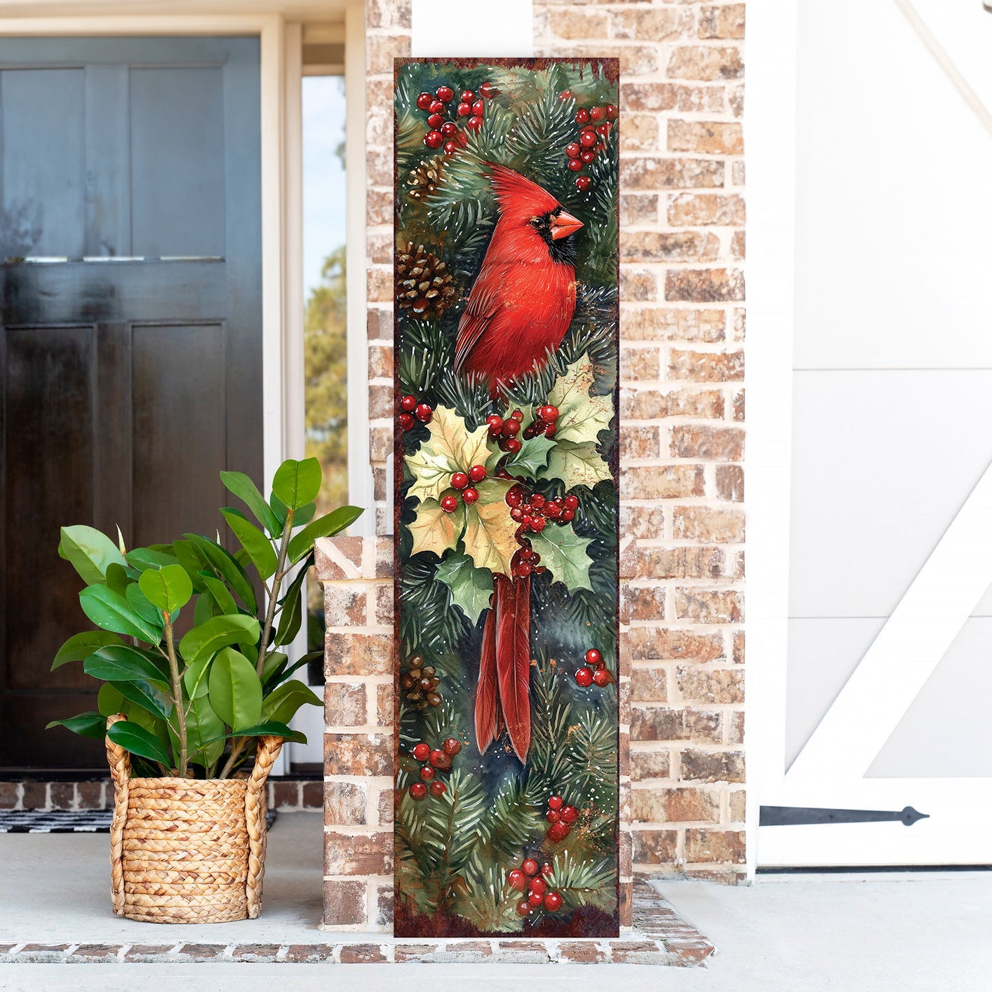 Christmas & New Year Porch Sign | Rustic Cardinal Holly Wood Door Decor