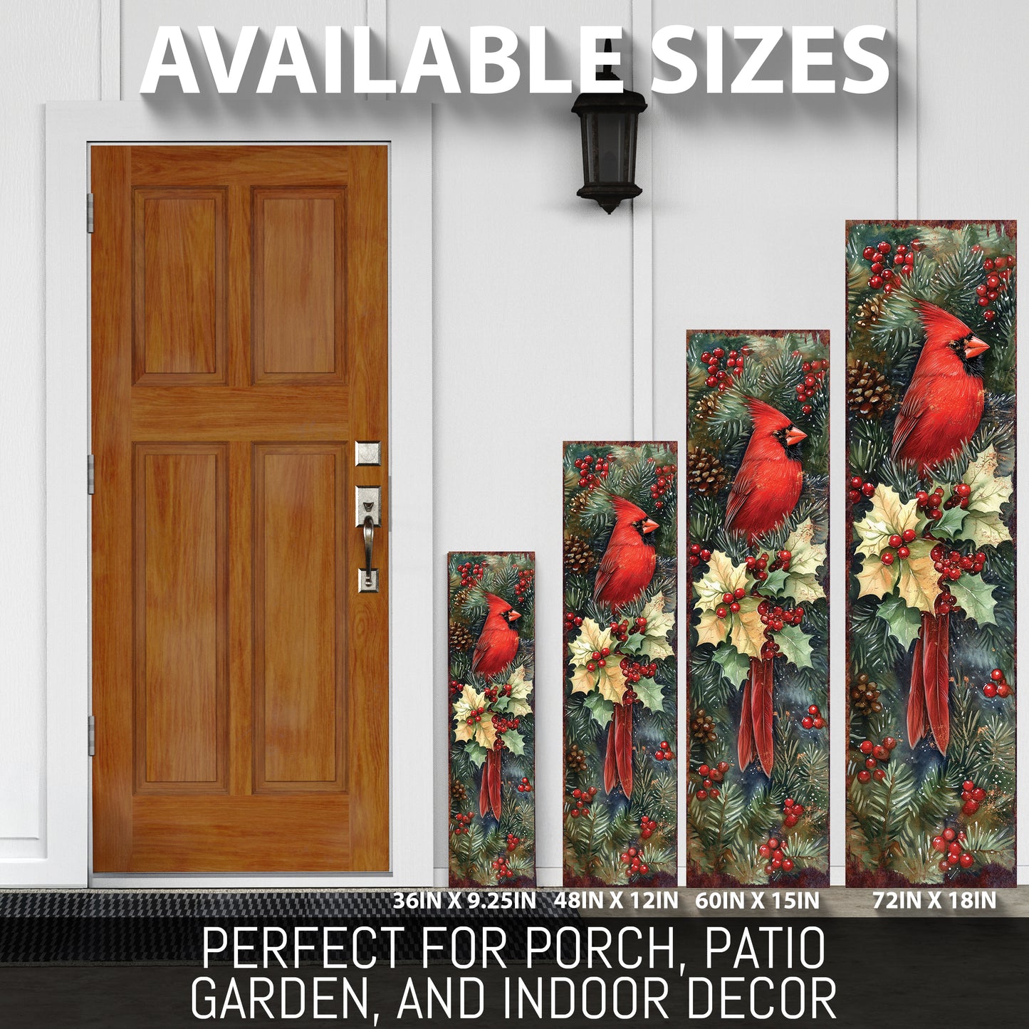 Christmas & New Year Porch Sign | Rustic Cardinal Holly Wood Door Decor