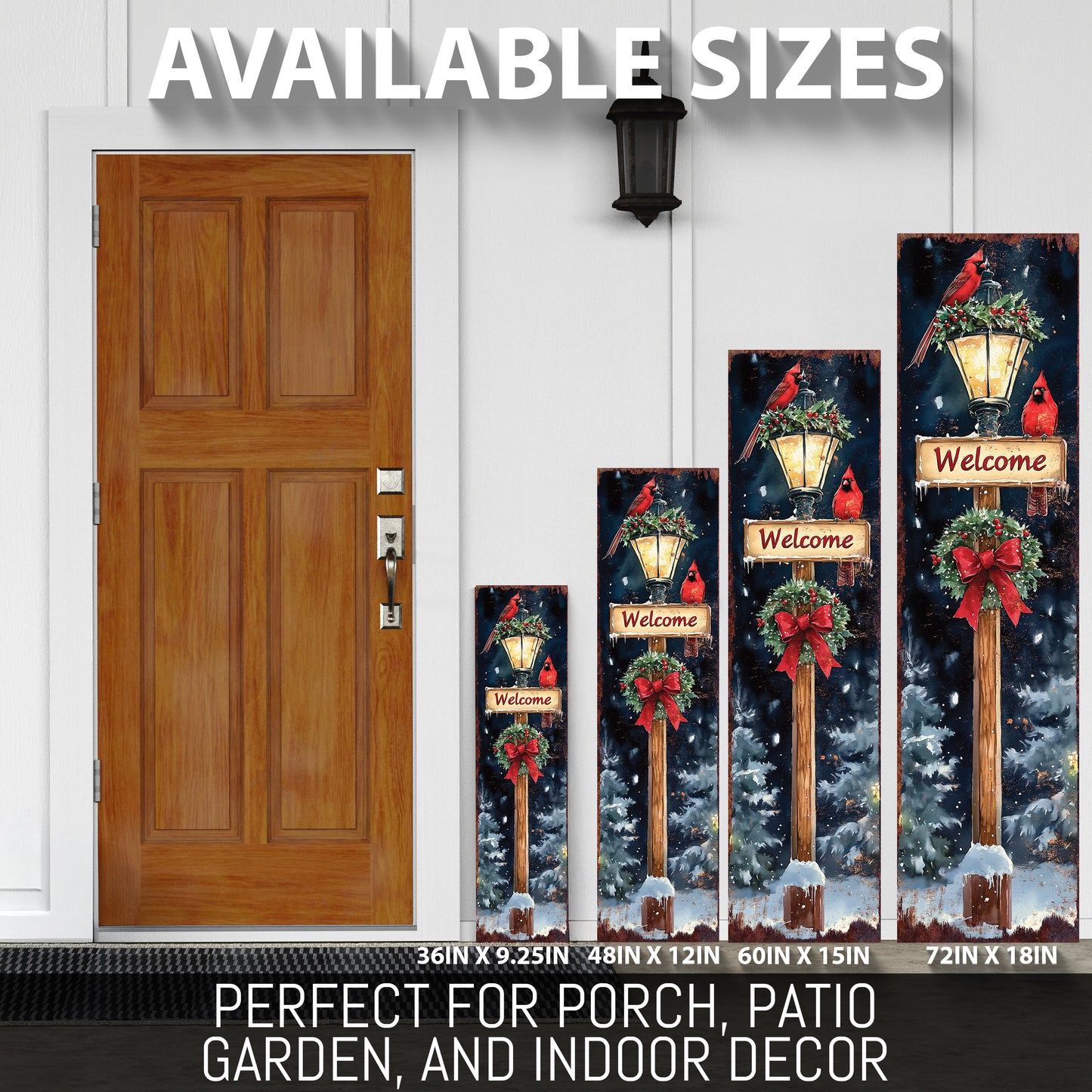 Christmas Welcome Porch Sign – Rustic Holiday Front Porch Decoration with Cardinals, Lantern, and Wreath | Farmhouse Winter Outdoor Décor for Patio, Garden & Entryway