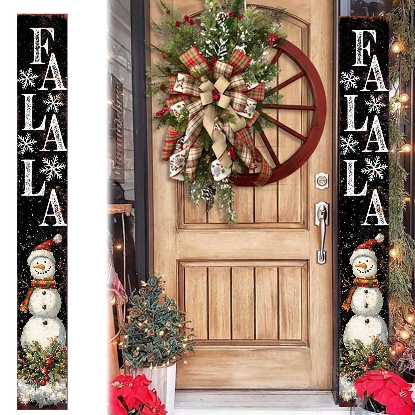 72in Christmas Porch Sign | Holiday Snowman Door Decoration | Foldable Wooden Entryway Decor