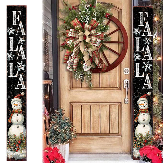 Christmas Snowman Let It Snow Door Banner | Buffalo Plaid Porch Decor Gift