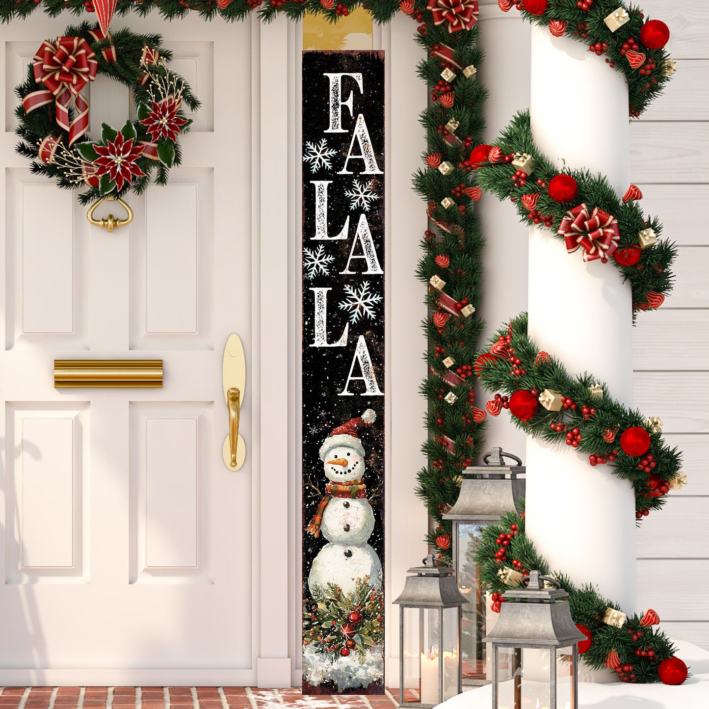 72in Christmas Porch Sign | Holiday Snowman Door Decoration | Foldable Wooden Entryway Decor