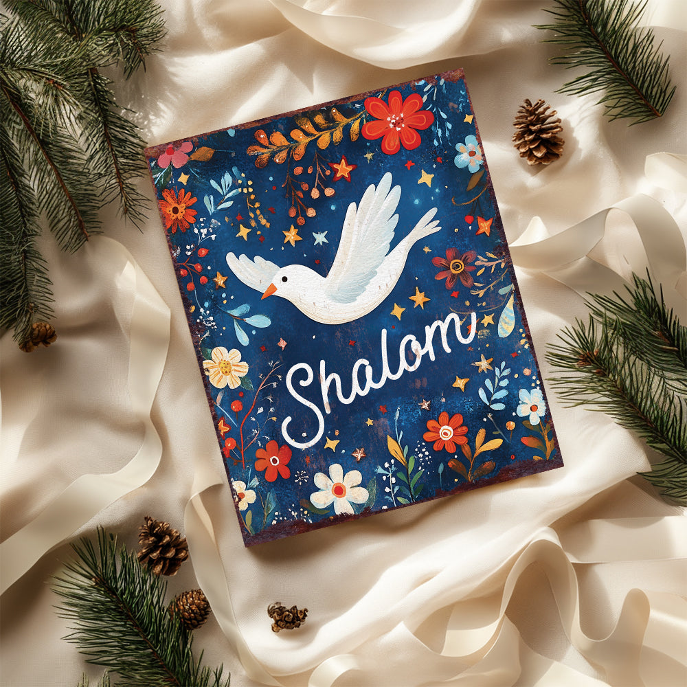 15in Hanukkah Table Decor | Vintage “Shalom” Tabletop Decoration | Colorful Indoor Party Decor | 15x12in