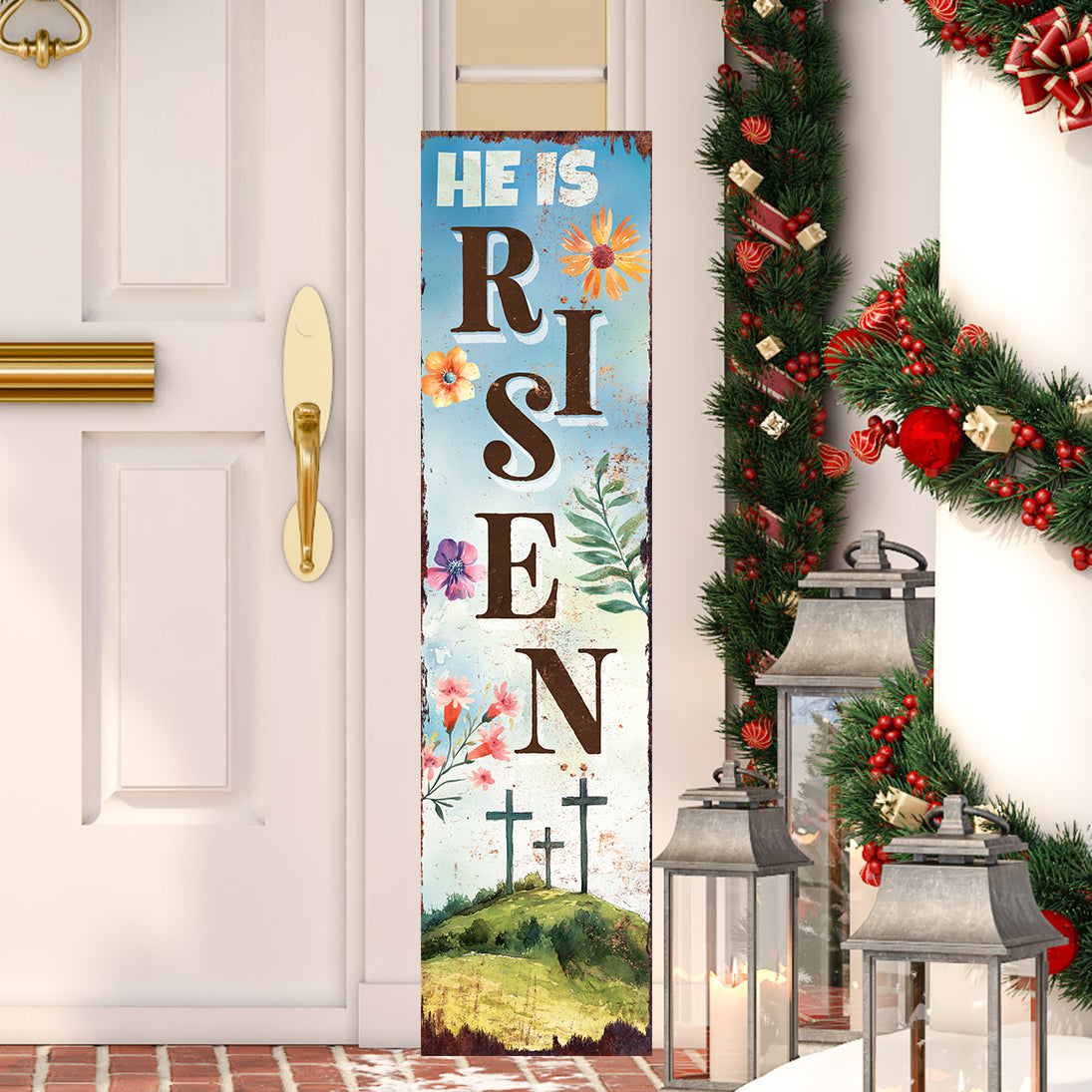 He is Risen Religious Porch Sign | Front Porch Decor | Entryway Sign for Easter | 2 Sizes