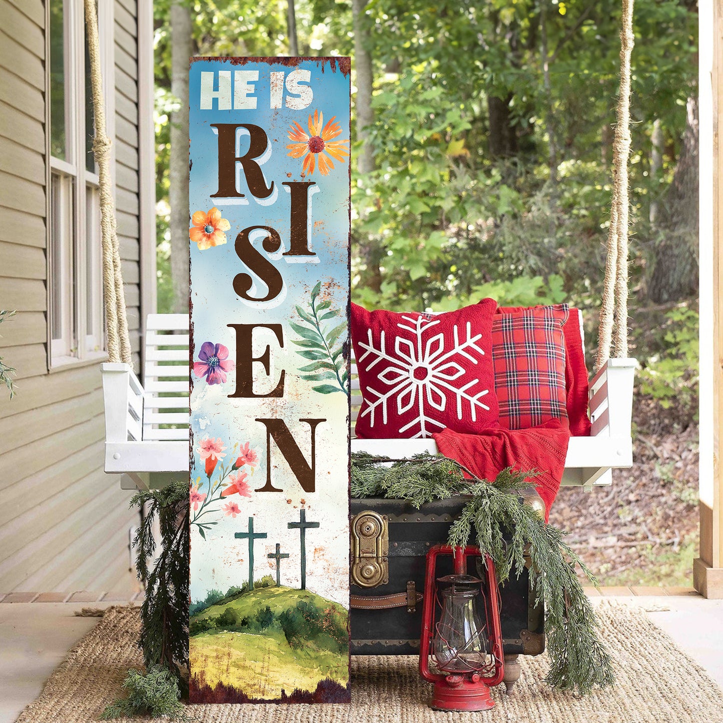 He is Risen Religious Porch Sign | Front Porch Decor | Entryway Sign for Easter | 2 Sizes