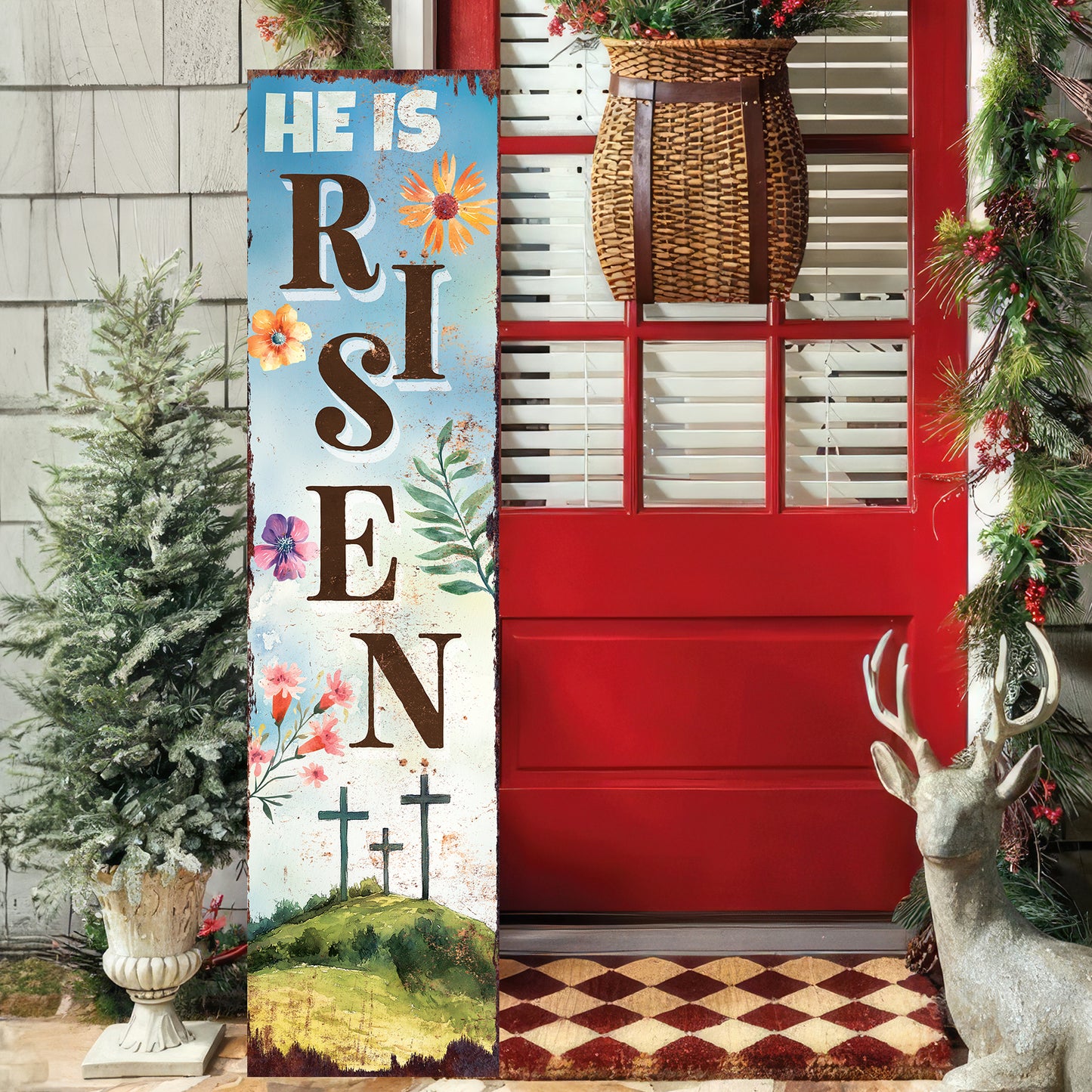 He is Risen Religious Porch Sign | Front Porch Decor | Entryway Sign for Easter | 2 Sizes