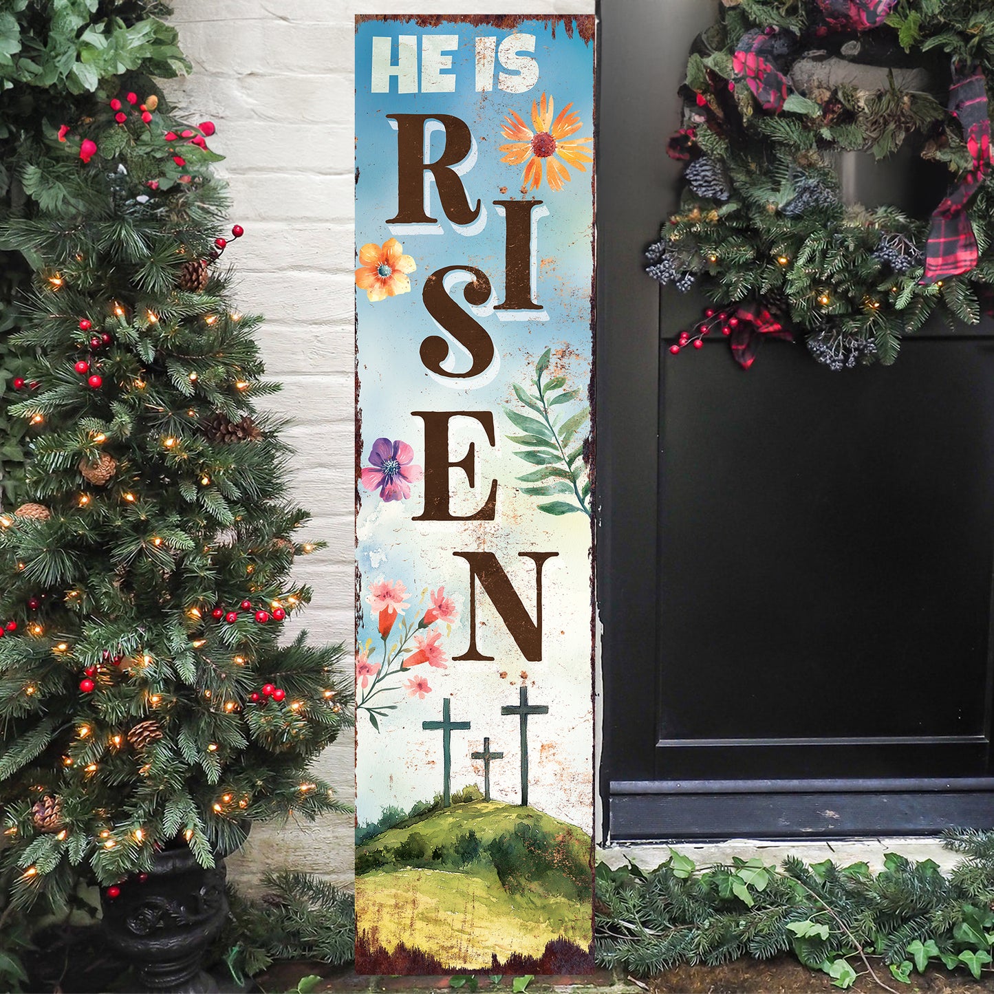 He is Risen Religious Porch Sign | Front Porch Decor | Entryway Sign for Easter | 2 Sizes